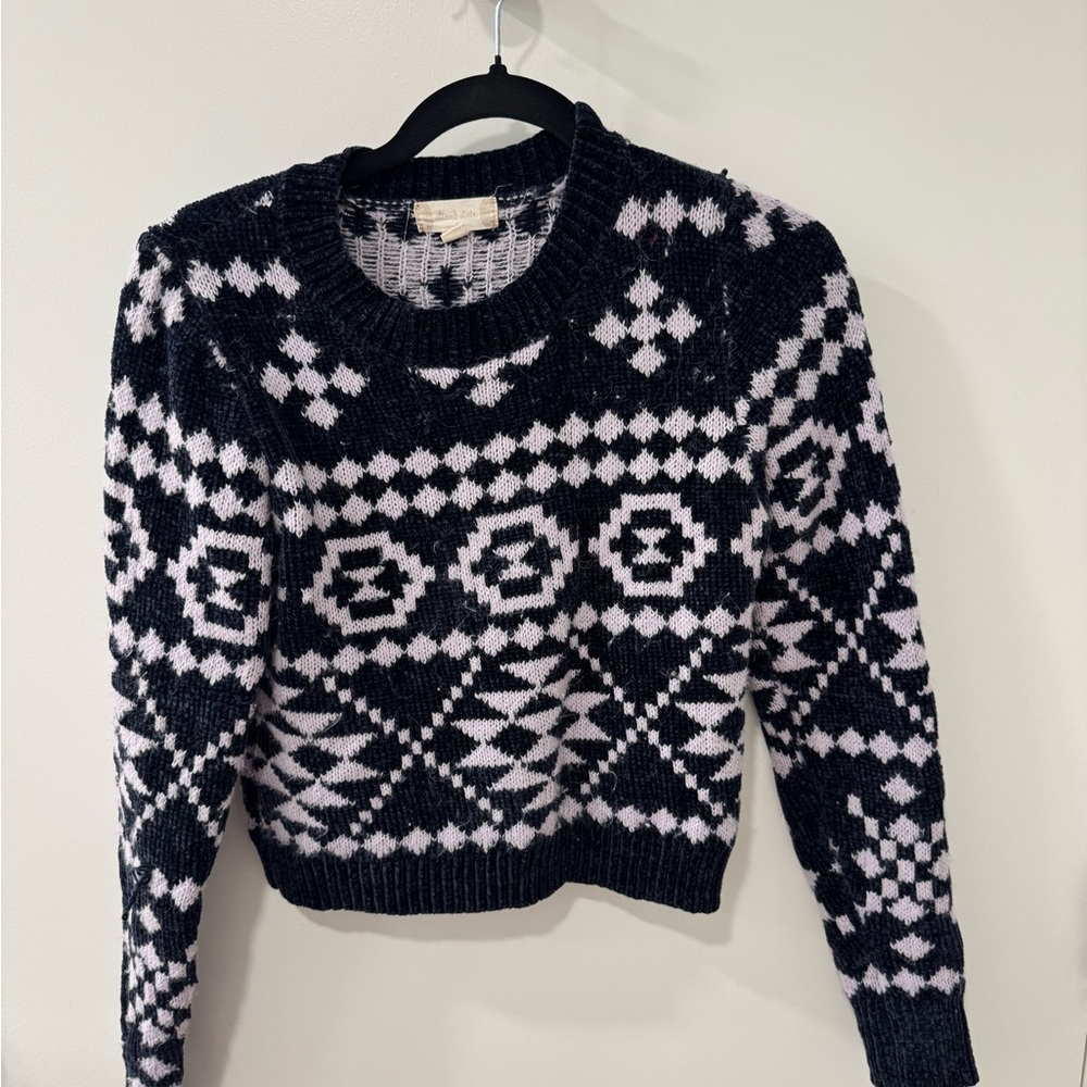 Altar'd State Navy and Light Purple Geometric Sweater